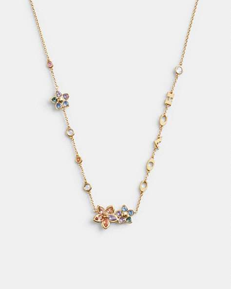 COACH®,WILDFLOWER STONE NECKLACE,Metal,Gold/Multi,Front View