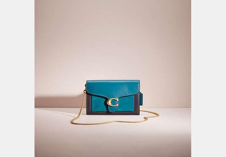 COACH®,RESTORED TABBY CHAIN CLUTCH,Brass/Blue,Front View