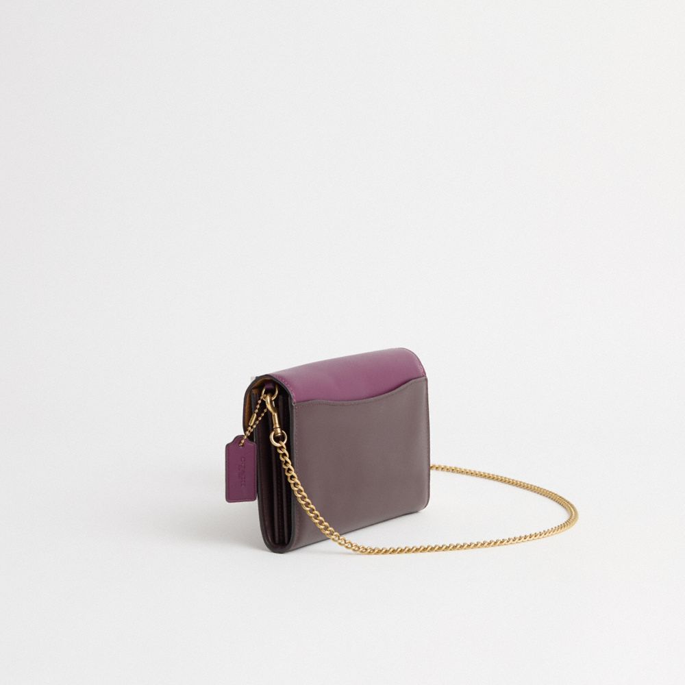 COACH®,Restored Tabby Chain Clutch,Suede,Calfskin Leather,Clutch,Color Block,Embossed,Logo,Sustainable,Gold Metal,Day Party,Purple,Angle View