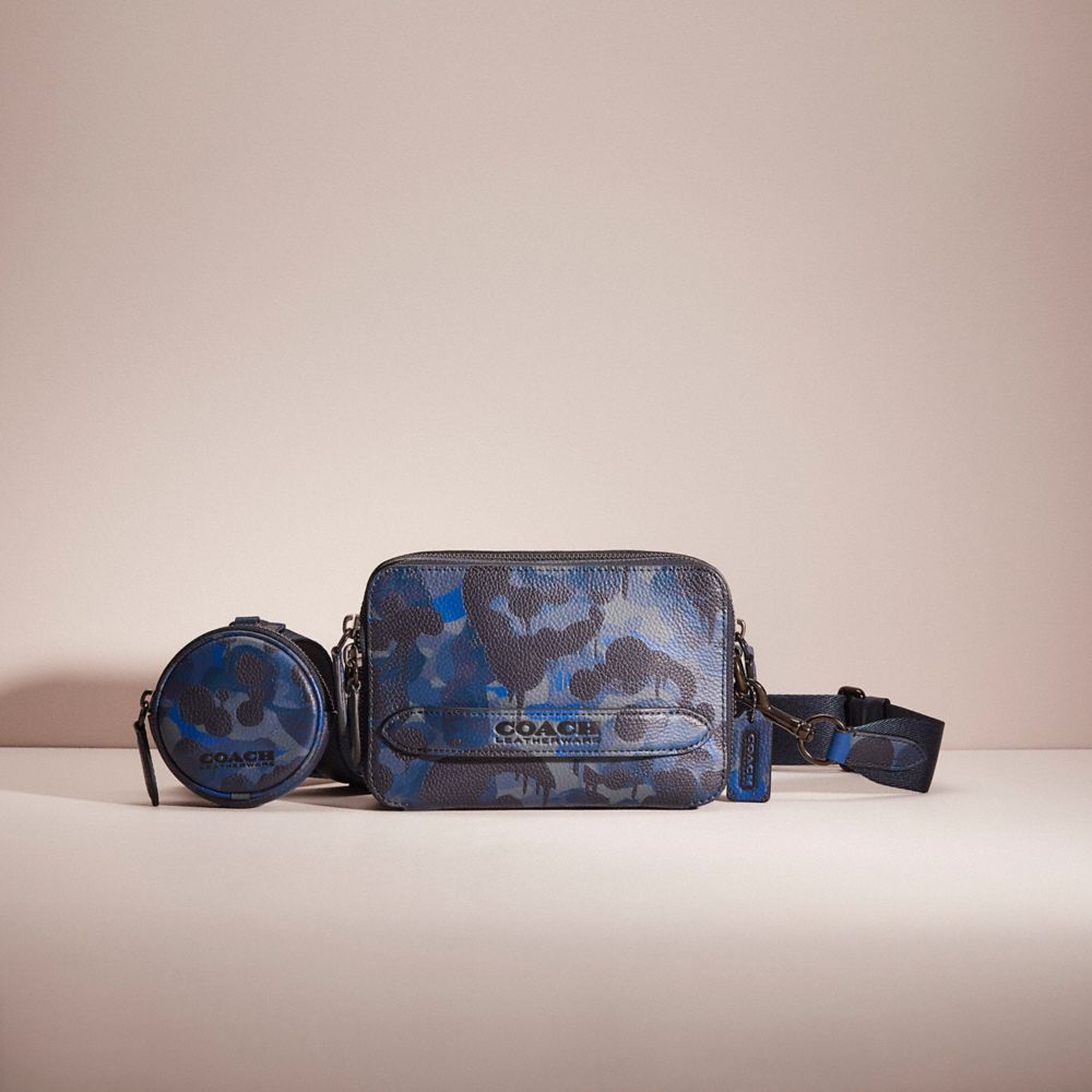 Coach Charter Camo-Coated Pebble Leather Messenger Bag Blue