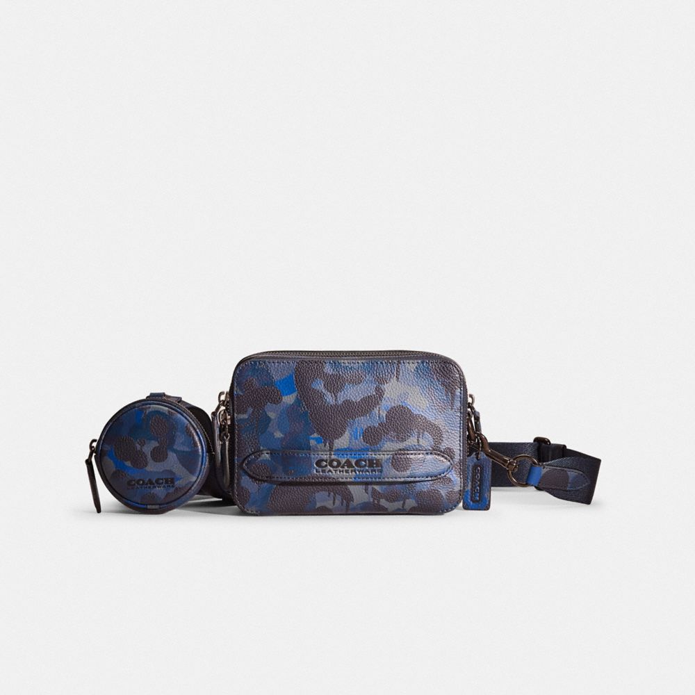 Coach Charter Camo-Coated Pebble Leather Messenger Bag Blue