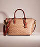 COACH®,RESTORED CARA SATCHEL IN SIGNATURE CANVAS,Brass/Tan/Rust,Front View