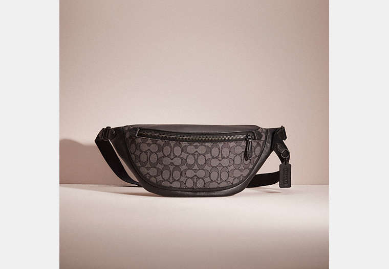 COACH®,RESTORED LEAGUE BELT BAG IN SIGNATURE JACQUARD,Charcoal/Black,Front View
