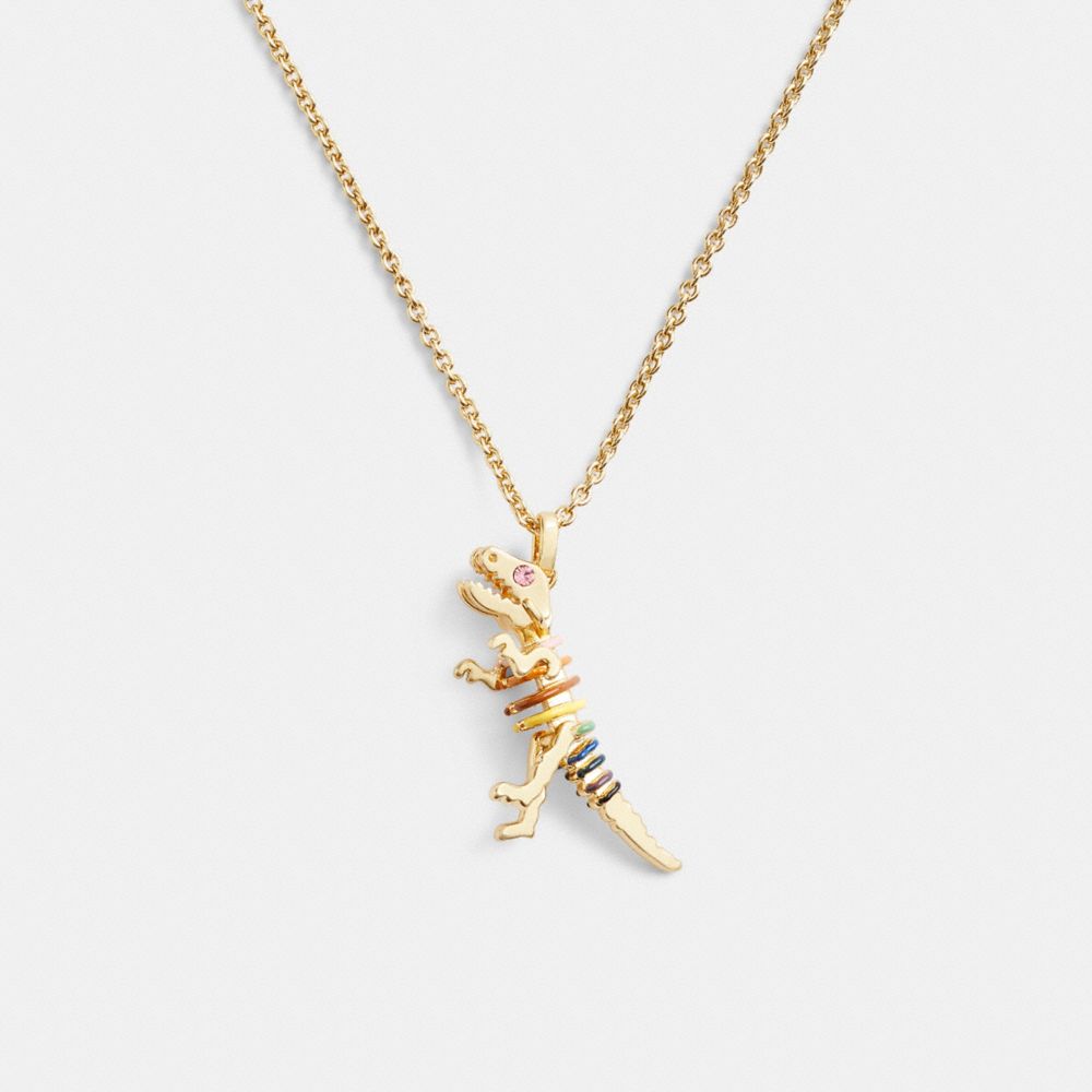 COACH®,SKELETAL REXY LONG PENDANT NECKLACE,Gold/Multi,Front View