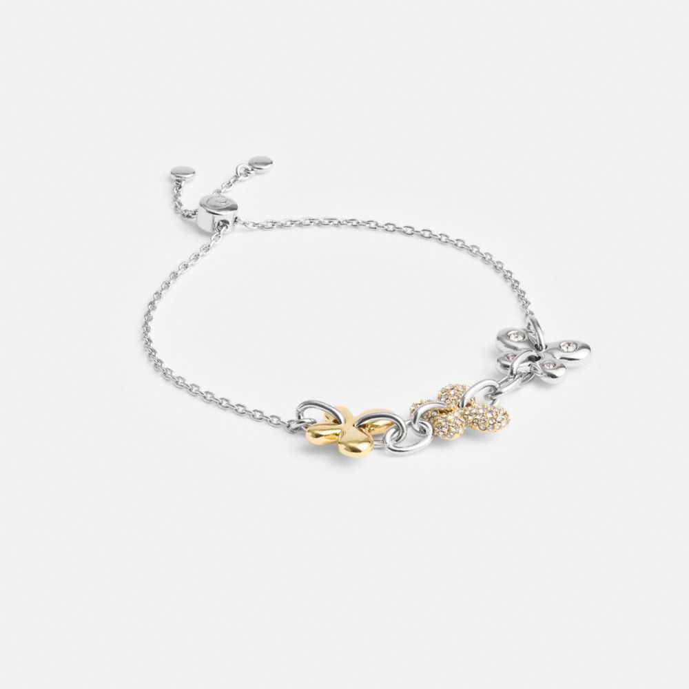 COACH®,PAVÉ BUTTERFLY SLIDE BRACELET,Metal,Gold/Silver,Front View