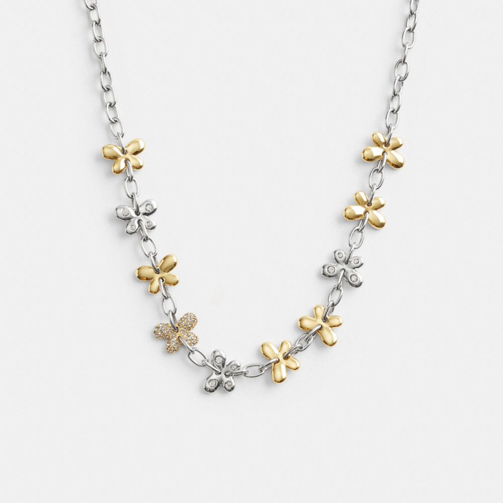 COACH®,PAVÉ BUTTERFLY CHAIN NECKLACE,Gold/Silver,Front View