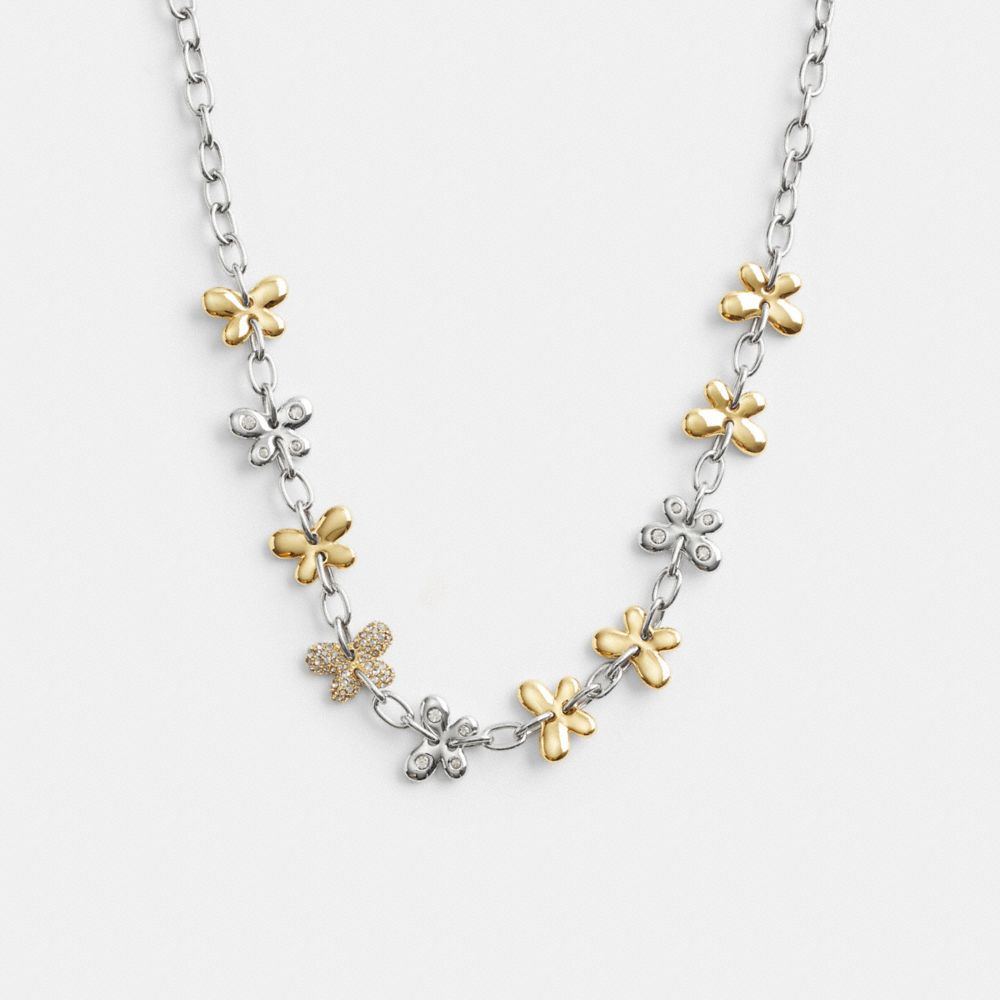COACH®,COLLIER EN CHAÎNE PAPILLON À PAVÉ,Or/Argenté,Front View