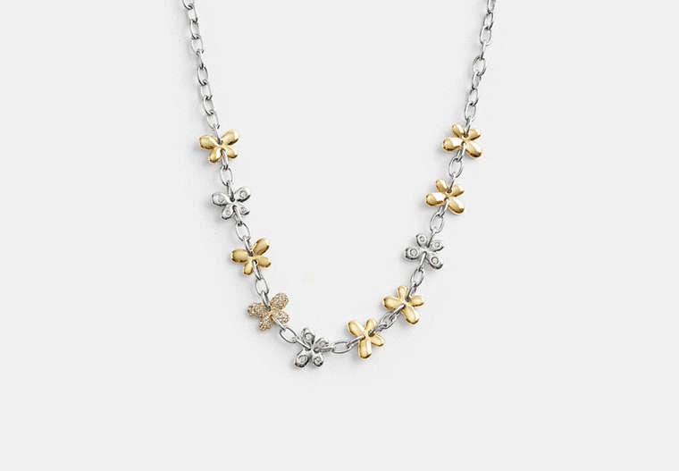 COACH®,PAVÉ BUTTERFLY CHAIN NECKLACE,Metal,Gold/Silver,Front View