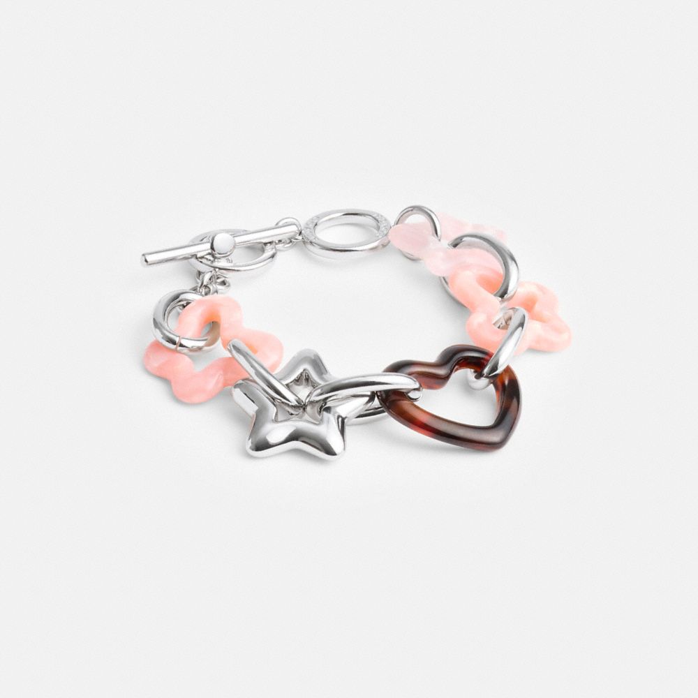 COACH®,HEART BUTTERFLY LINK BRACELET,Silver/Multi,Front View