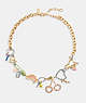 COACH®,SAFETY PIN CHARM NECKLACE,Gold/Multi,Front View