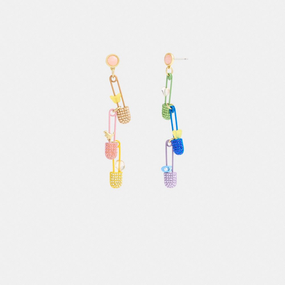 COACH®,SAFETY PIN CHARM DROP EARRINGS,Gold/Multi,Front View