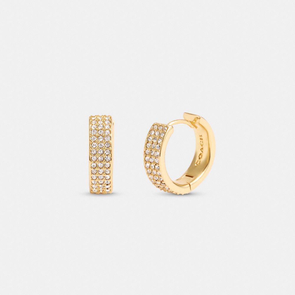COACH®,PAVÉ HUGGIE EARRINGS,Brass,Gold,Front View