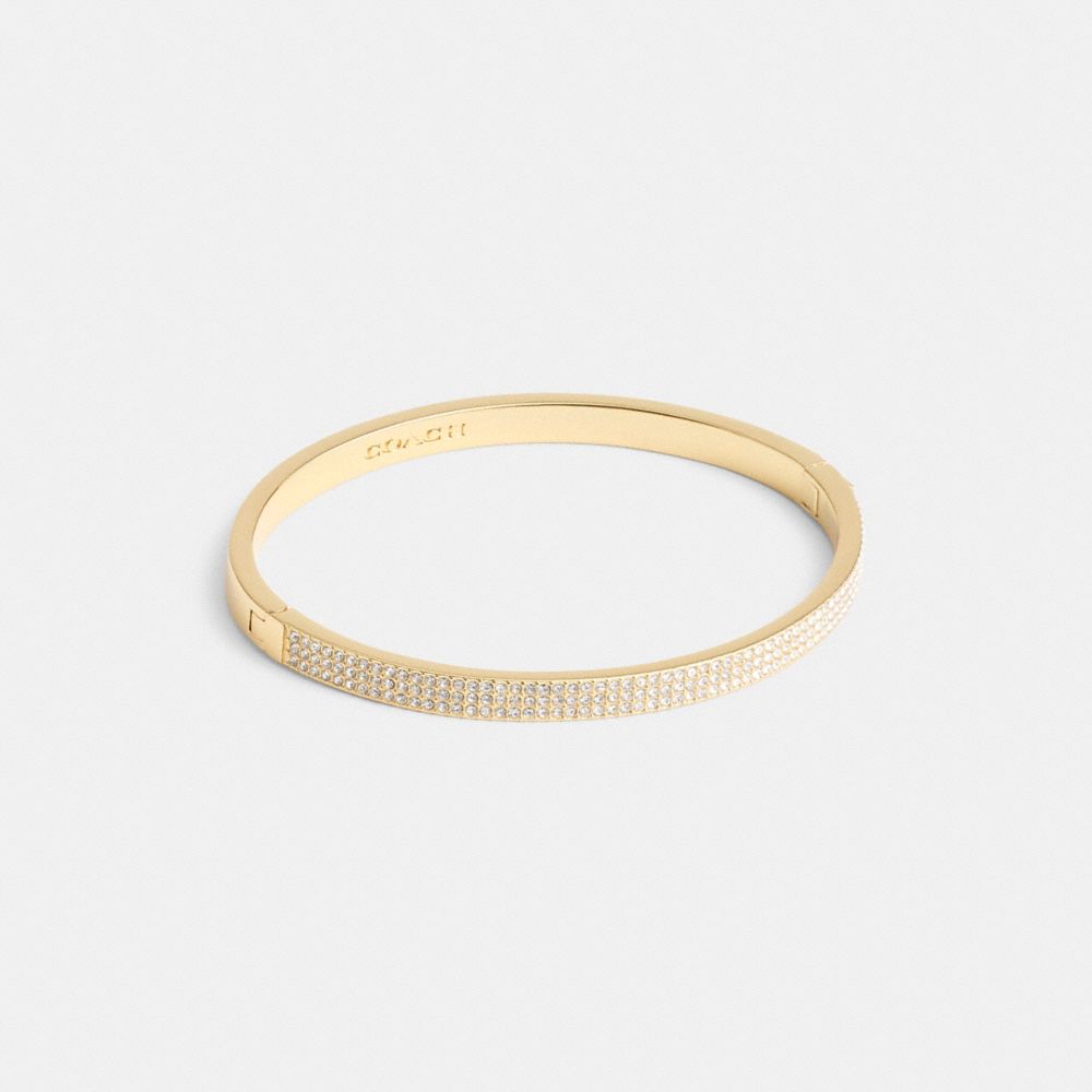COACH®,PAVÉ HINGED BANGLE,Brass,Gold,Front View image number 0