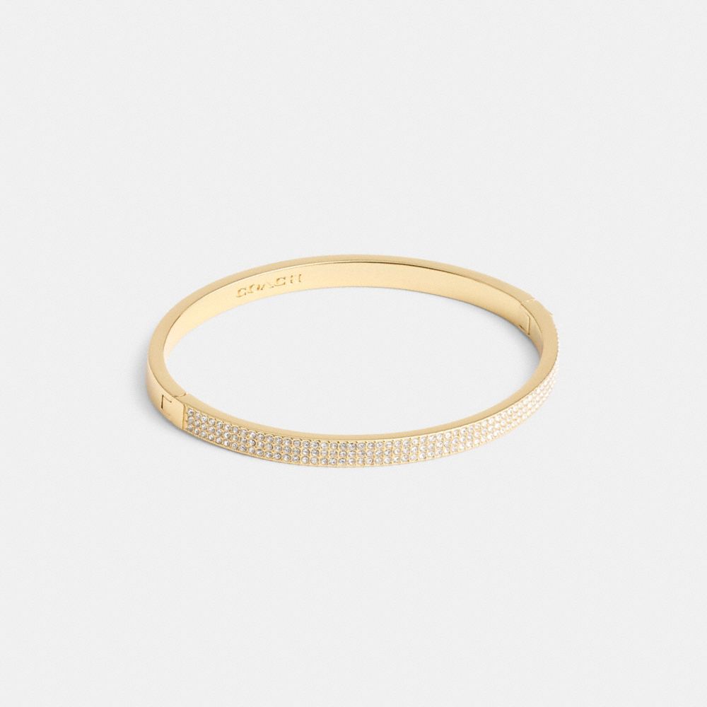 COACH®,PAVÉ HINGED BANGLE,Brass,Gold,Front View