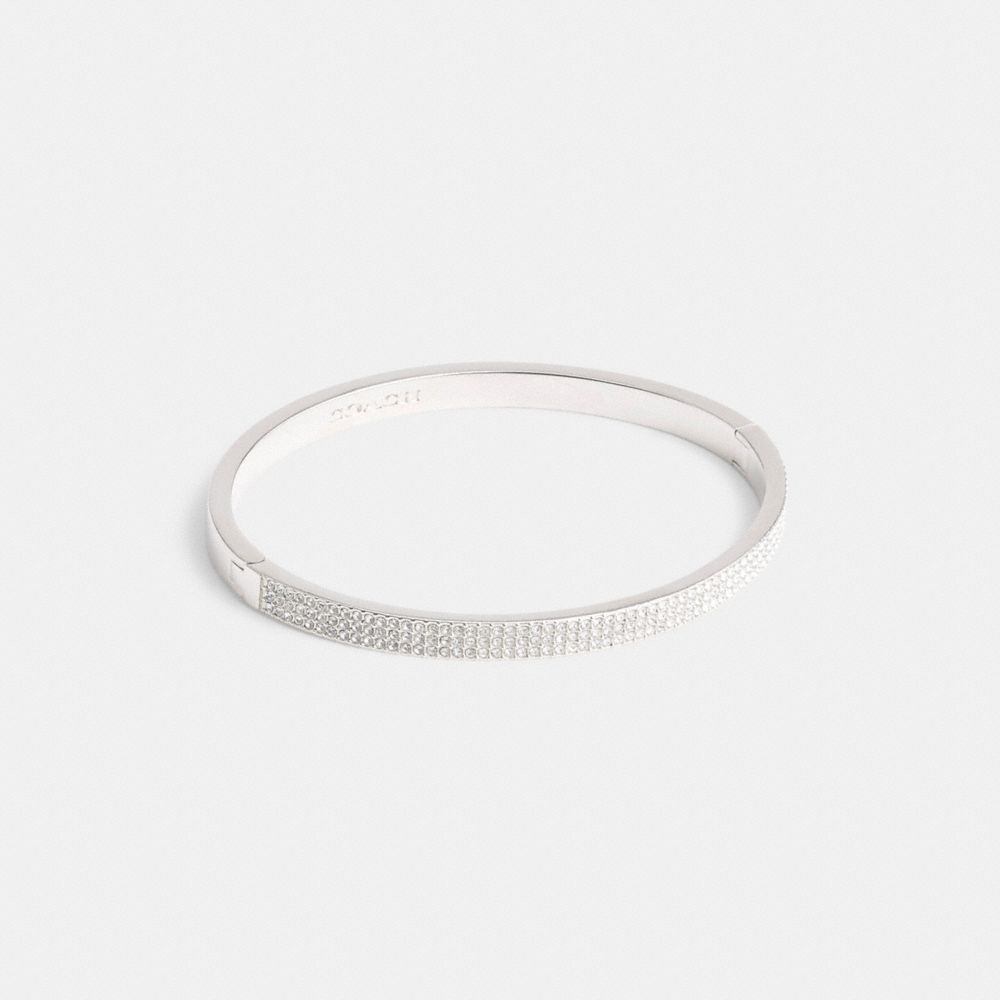 COACH®,PAVÉ HINGED BANGLE,Brass,Silver,Front View image number 0