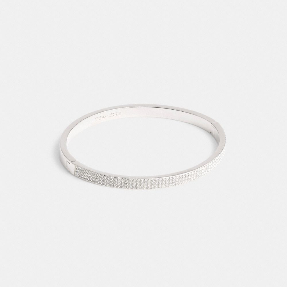 COACH®,PAVÉ HINGED BANGLE,Brass,Silver,Front View