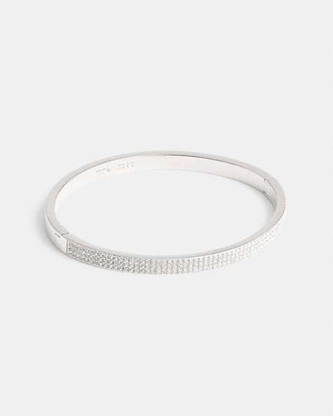 COACH®,PAVÉ HINGED BANGLE,Brass,Silver,Front View