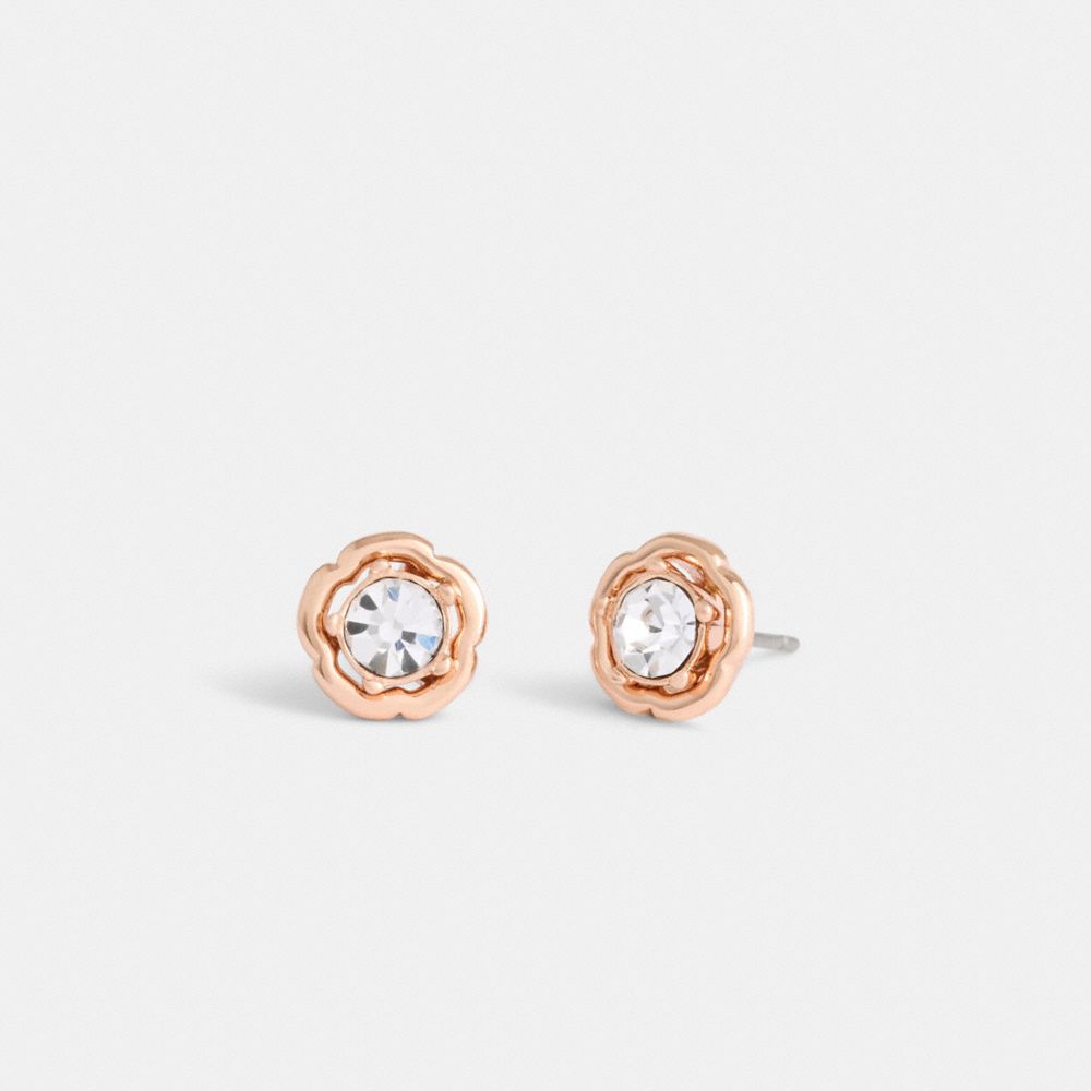 COACH®,HALO TEA ROSE STUD EARRINGS,Brass,Rose Gold,Front View image number 0
