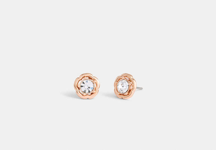 COACH®,HALO TEA ROSE STUD EARRINGS,Brass,Rose Gold,Front View