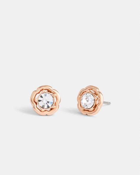 COACH®,HALO TEA ROSE STUD EARRINGS,Brass,Rose Gold,Front View