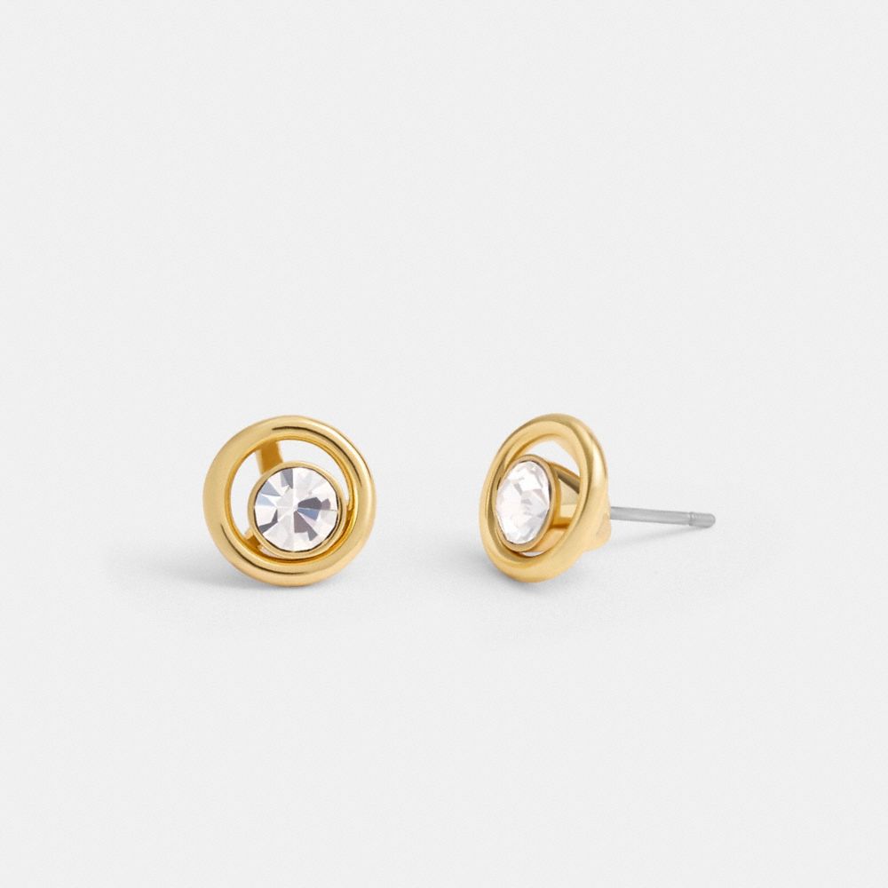 COACH®,Halo Round Stud Earrings,Studs,Glass,Crystal,Cubic Zirconia,Gem Embellishment,Brass,Titanium,Casual,Work,Clear,Front View image number 0