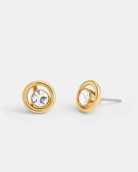 COACH®,HALO ROUND STUD EARRINGS,Brass,Gold,Front View