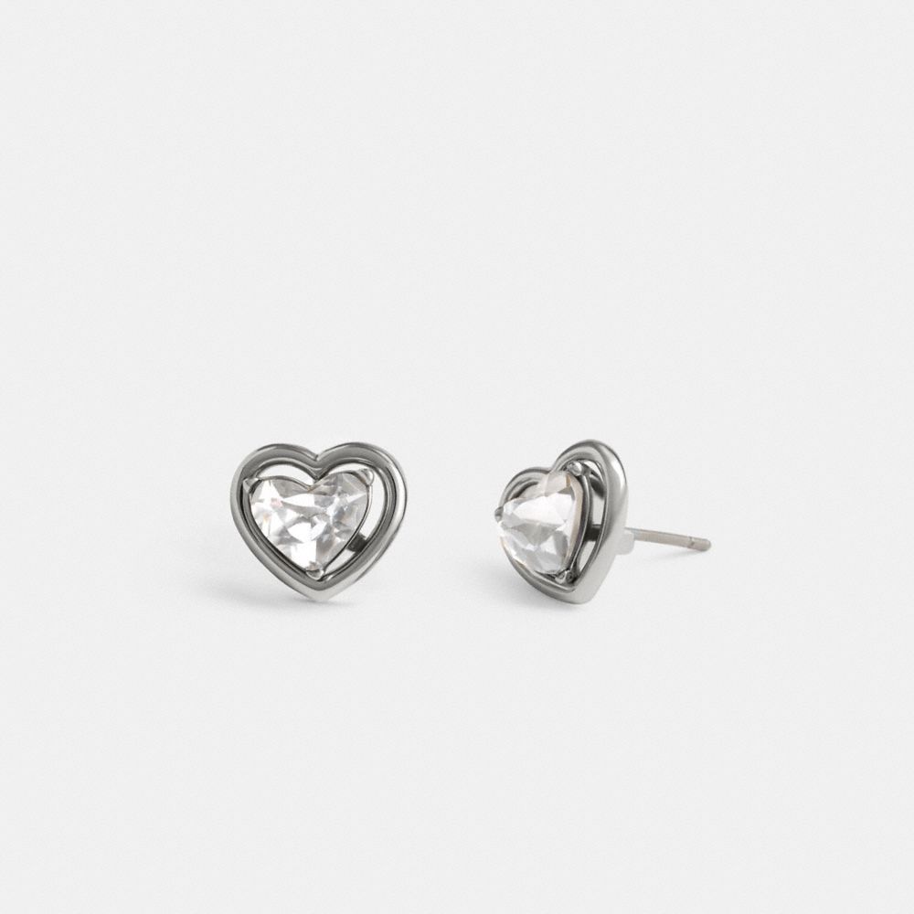 COACH®,HALO HEART STUD EARRINGS,Brass,Silver,Front View image number 0
