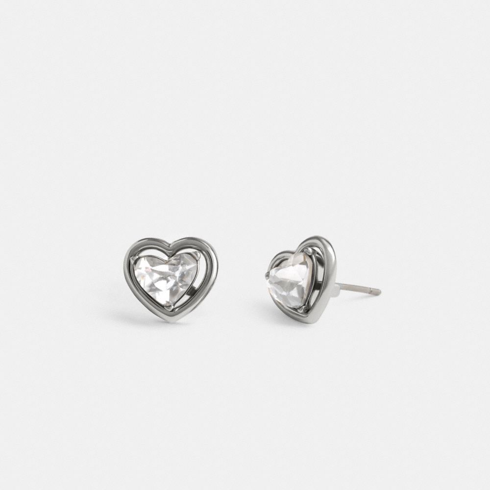 COACH®,HALO HEART STUD EARRINGS,Brass,Silver,Front View