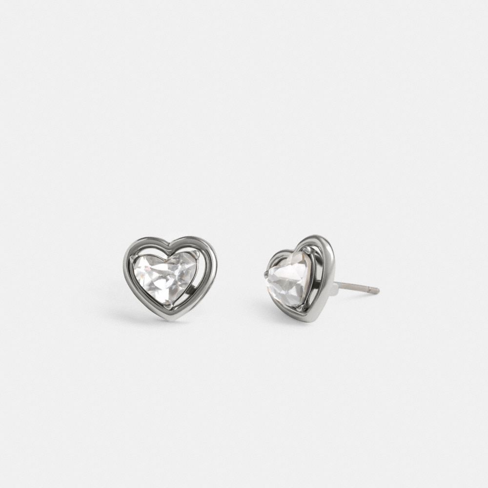 Coach Halo Heart Stud Earrings In Gray