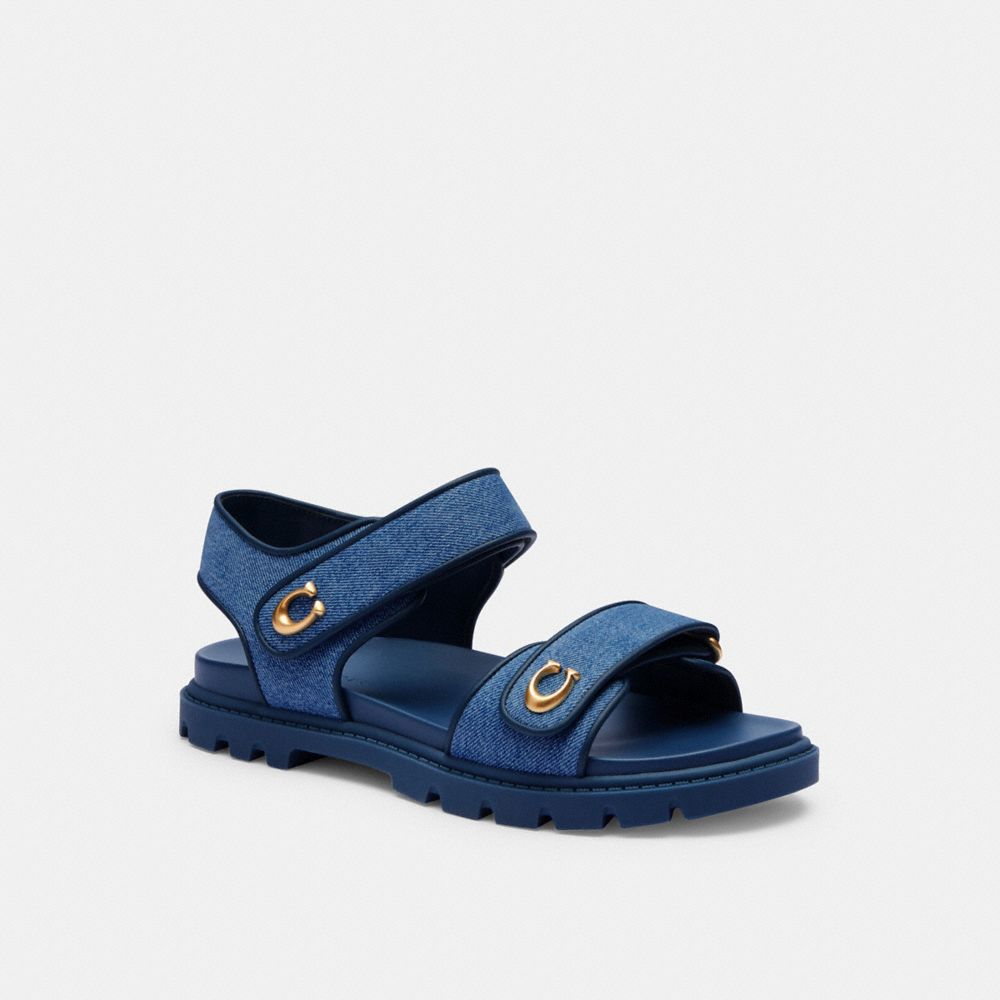 COACH®,Brynn Sandal,Logo,Metal,Casual,Navy,Front View