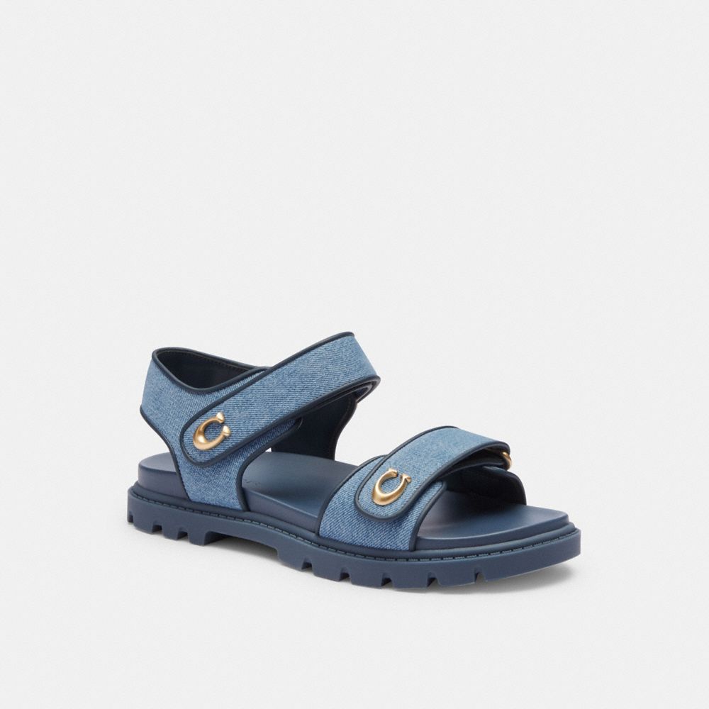 COACH®,BRYNN SANDAL,Denim,Indigo Denim,Front View image number 0