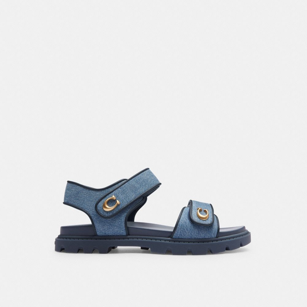 COACH®,BRYNN SANDAL,Denim,Indigo Denim,Angle View