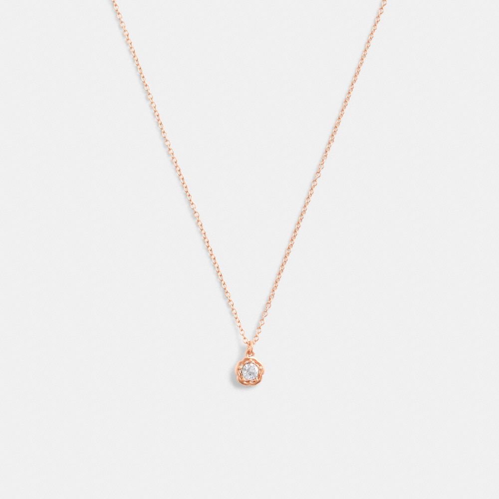 COACH®,HALO TEA ROSE PENDANT NECKLACE,Brass,Rose Gold,Front View