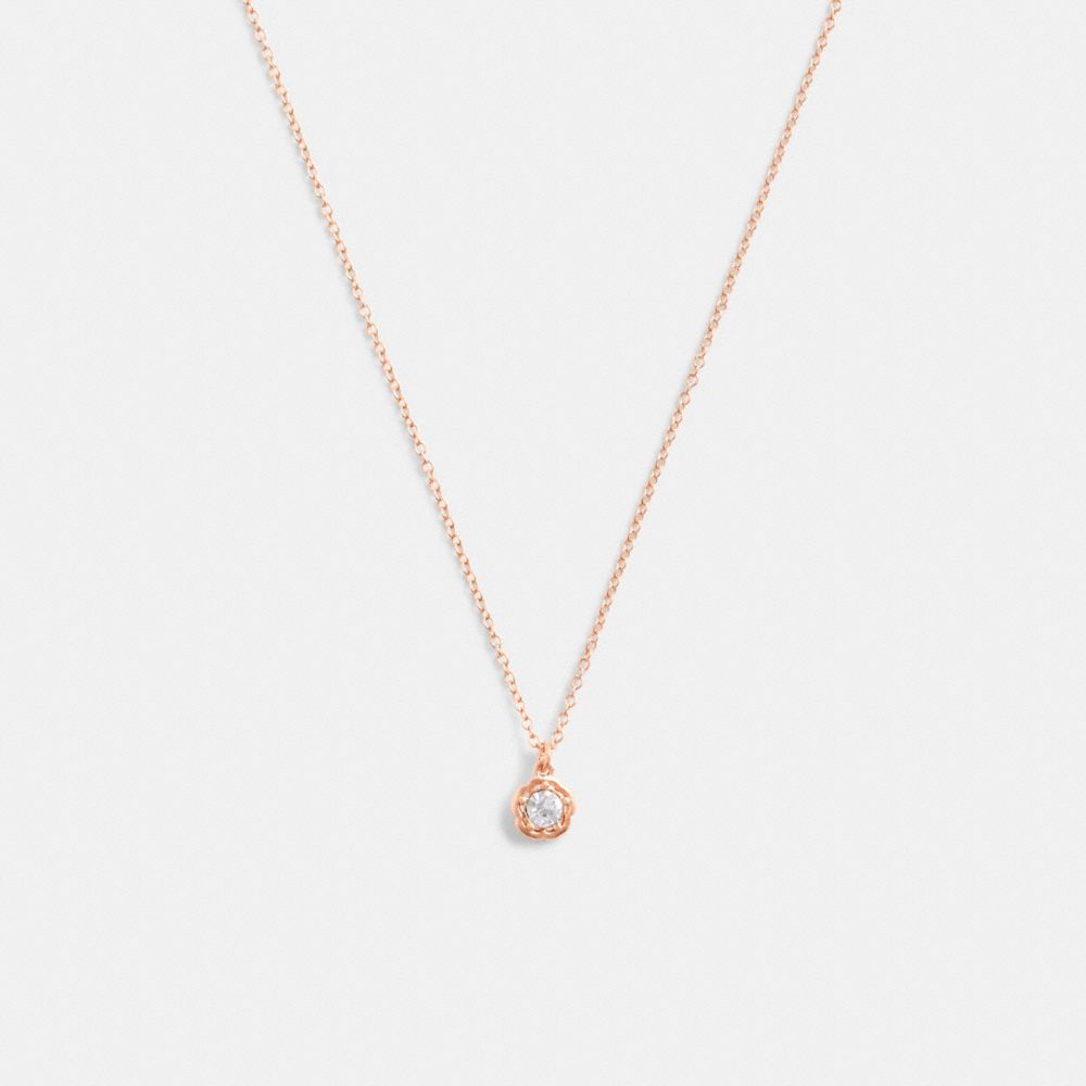 COACH®,HALO TEA ROSE PENDANT NECKLACE,Brass,Tea Rose,Rose Gold,Front View