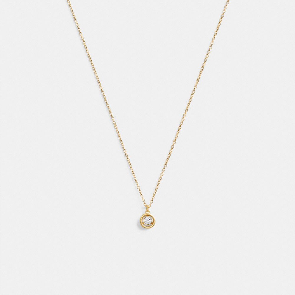 COACH®,HALO ROUND PENDANT NECKLACE,Brass,Gold,Front View image number 0