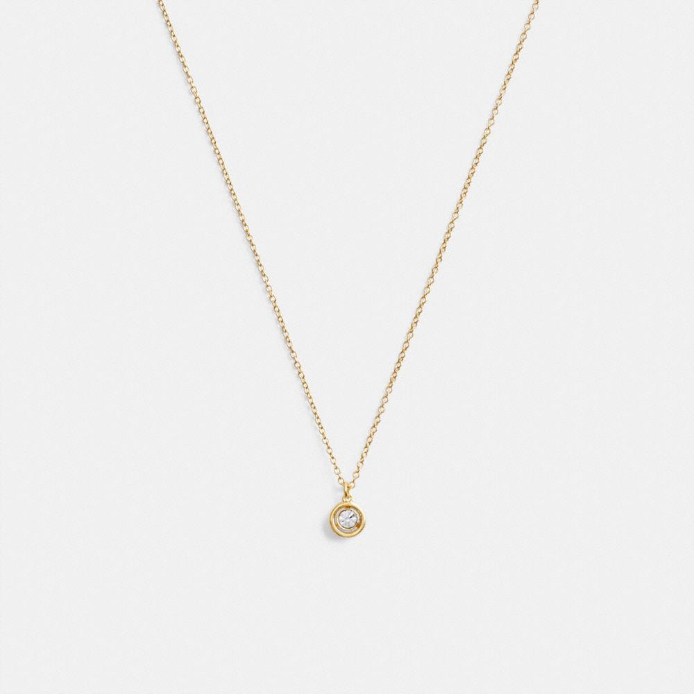 COACH®,HALO ROUND PENDANT NECKLACE,Brass,Gold,Front View