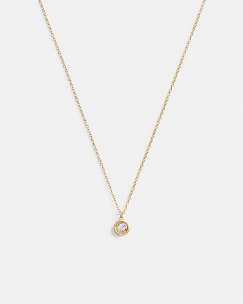 COACH®,HALO ROUND PENDANT NECKLACE,Brass,Gold,Front View