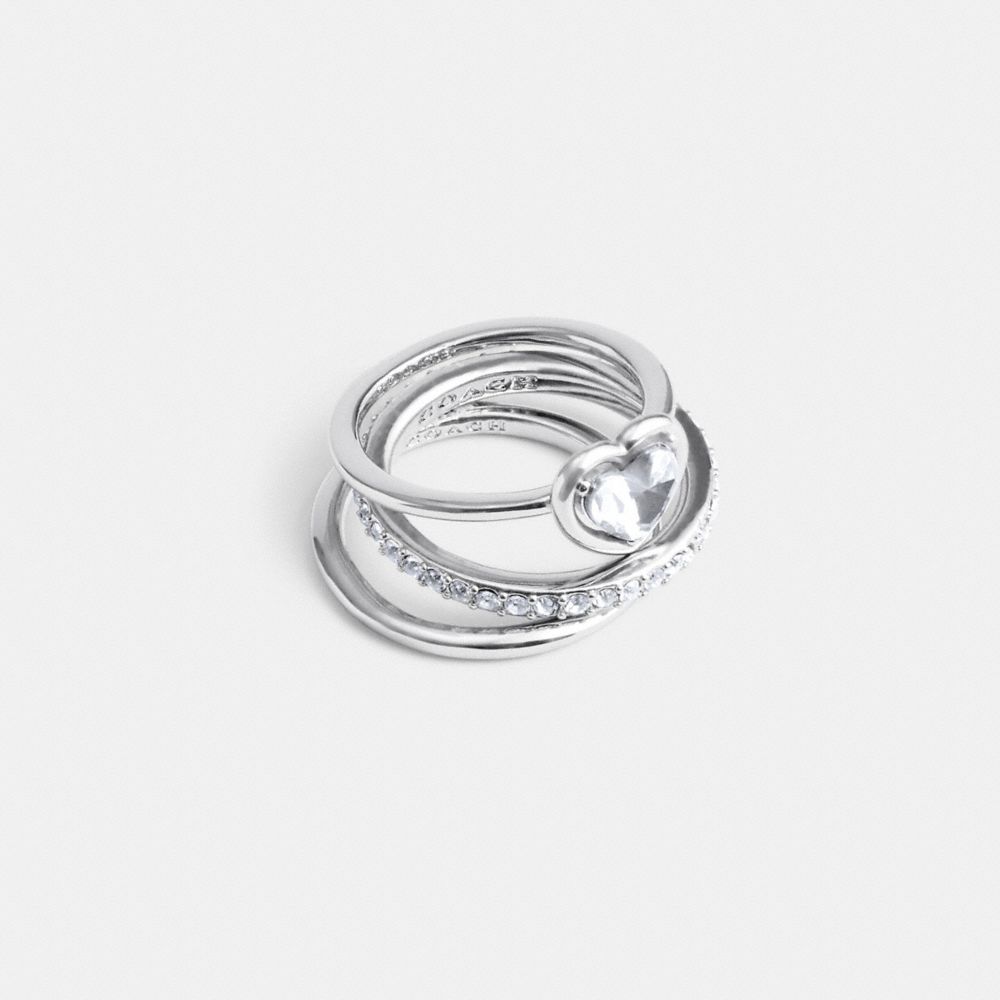 COACH®,HALO HEART RING SET,Brass,Silver,Front View image number 0