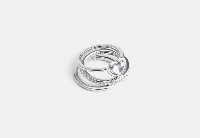 COACH®,HALO HEART RING SET,Brass,Silver,Front View