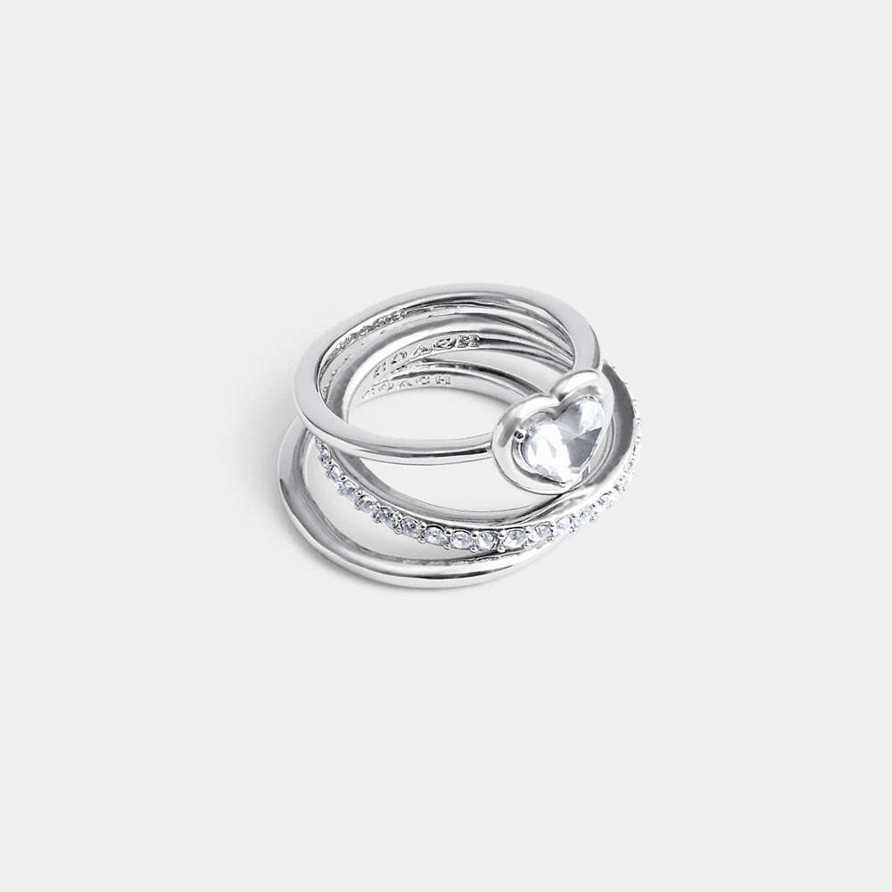 Coach Halo Heart Ring Set In Silver