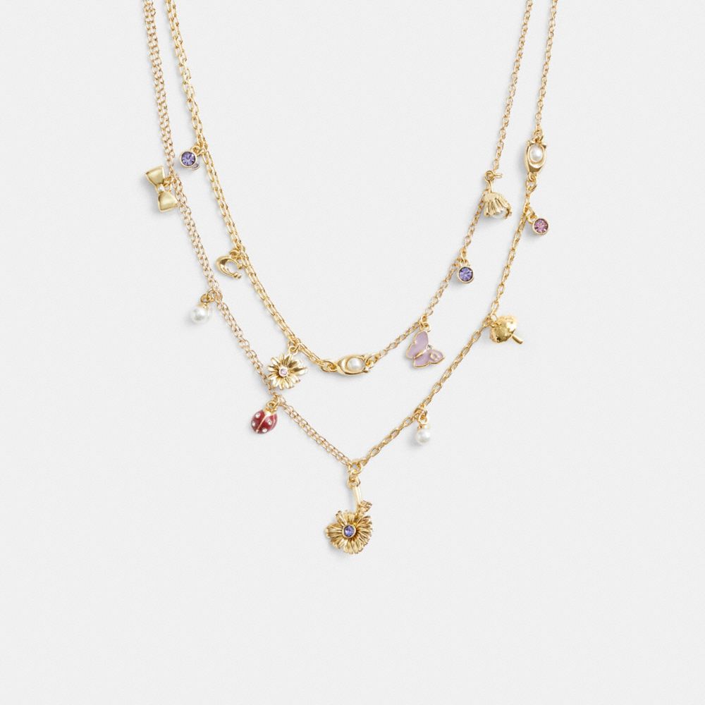 COACH®,GARDEN CHARMS LAYERED NECKLACE,Gold/Multi,Front View