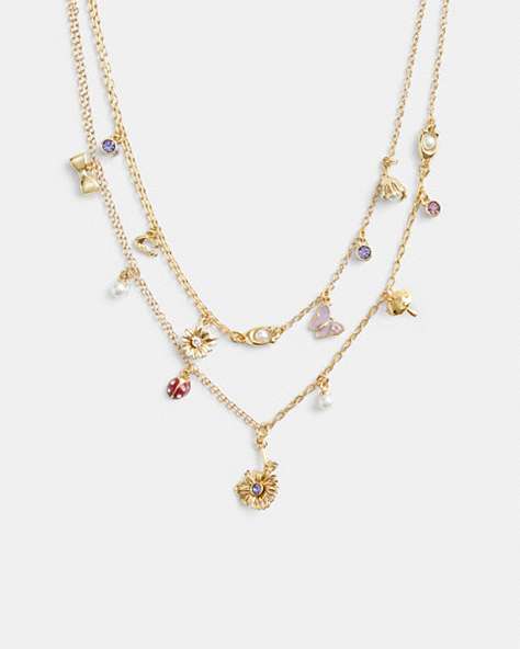 COACH®,GARDEN CHARMS LAYERED NECKLACE,Gold/Multi,Front View