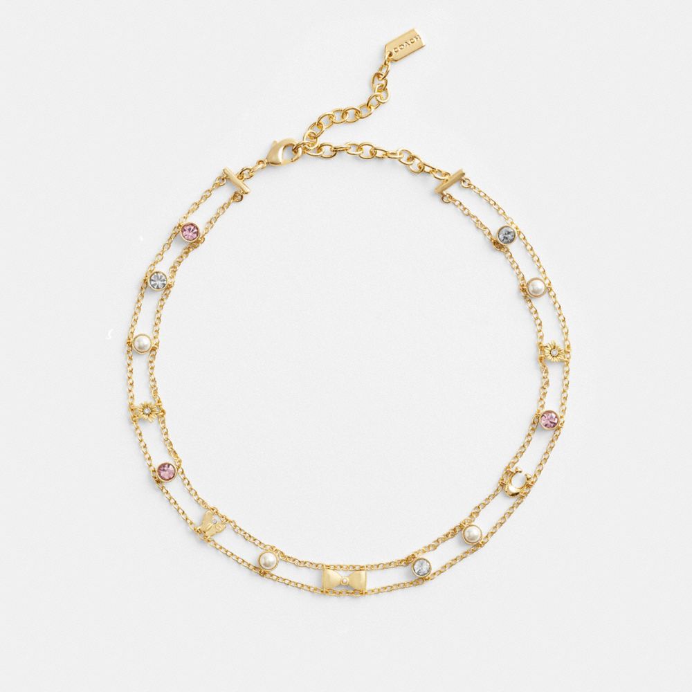 COACH®,GARDEN CHARMS CHOKER NECKLACE,Gold/Multi,Front View