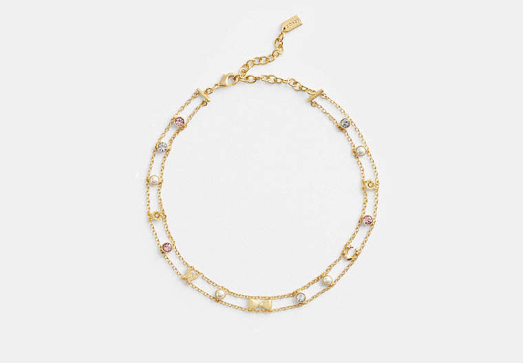 COACH®,GARDEN CHARMS CHOKER NECKLACE,Gold/Multi,Front View