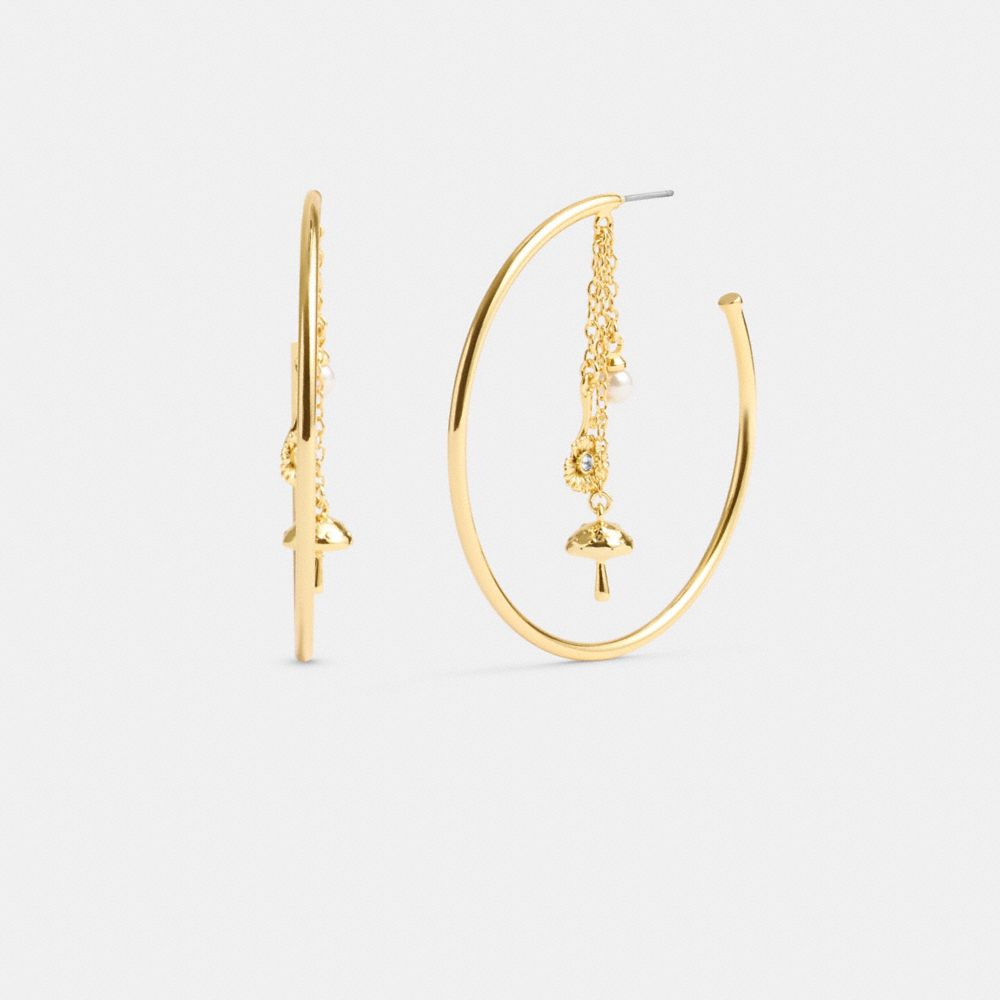 COACH®,GARDEN CHARMS HOOP EARRINGS,Gold,Front View