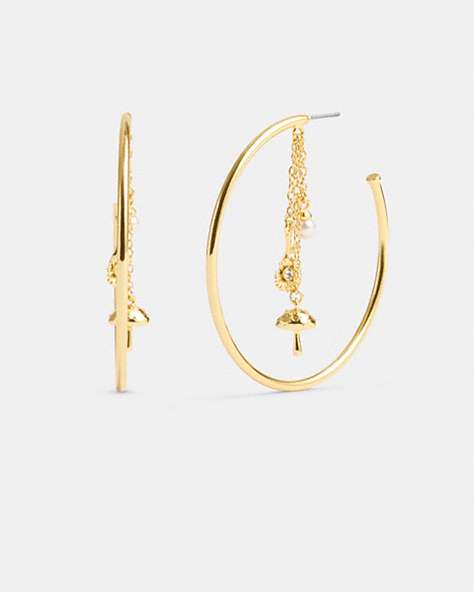 COACH®,GARDEN CHARMS HOOP EARRINGS,Gold,Front View