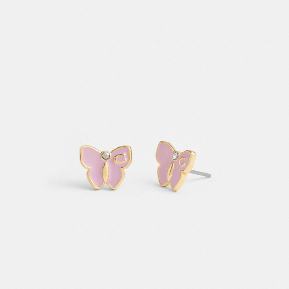 COACH®,GARDEN BUTTERFLY STUD EARRINGS,Gold/Purple,Front View