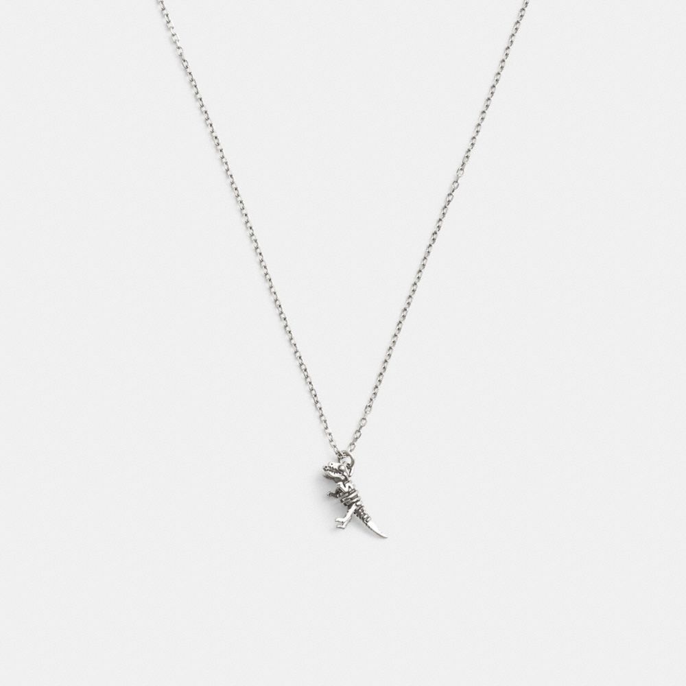 COACH®,STERLING SILVER SKELETAL REXY PENDANT NECKLACE,Silver,Front View