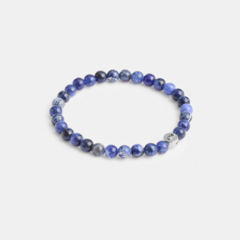 COACH®,BLUE SODALITE BEADED BRACELET,Silver/Blue,Front View