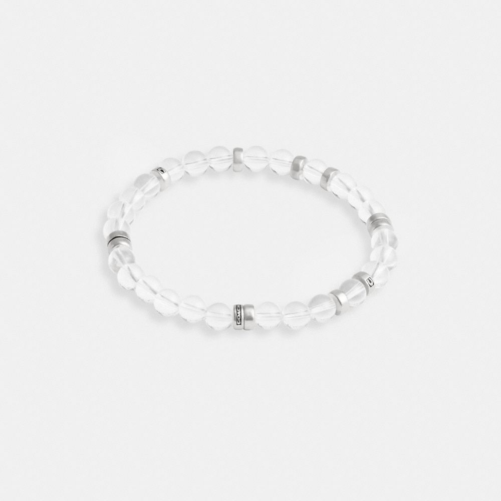 COACH®,CLEAR QUARTZ BEADED DISK BRACELET,Silver & Clear,Front View